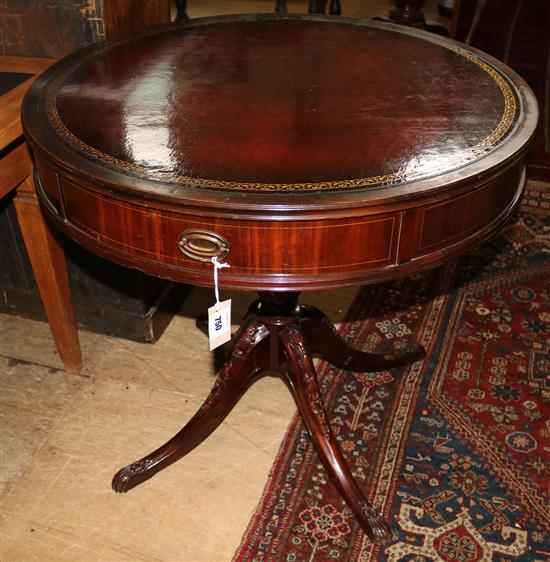 A George III style mahogany drum top table, Diam.2ft 8in. H.2ft 7in.